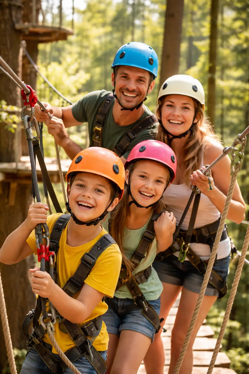 Familien klettern gemeinsam im Kletterwald Bergblick